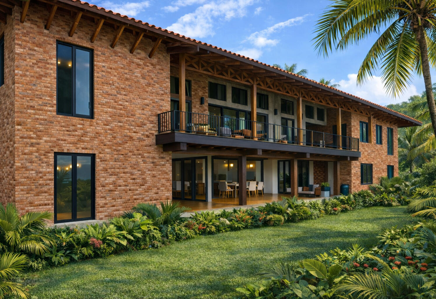 Vivienda concebida para un entorno costero húmedo, priorizando ventilación cruzada permanente, protección solar, control de lluvias y una relación directa entre los espacios habitables y el exterior.