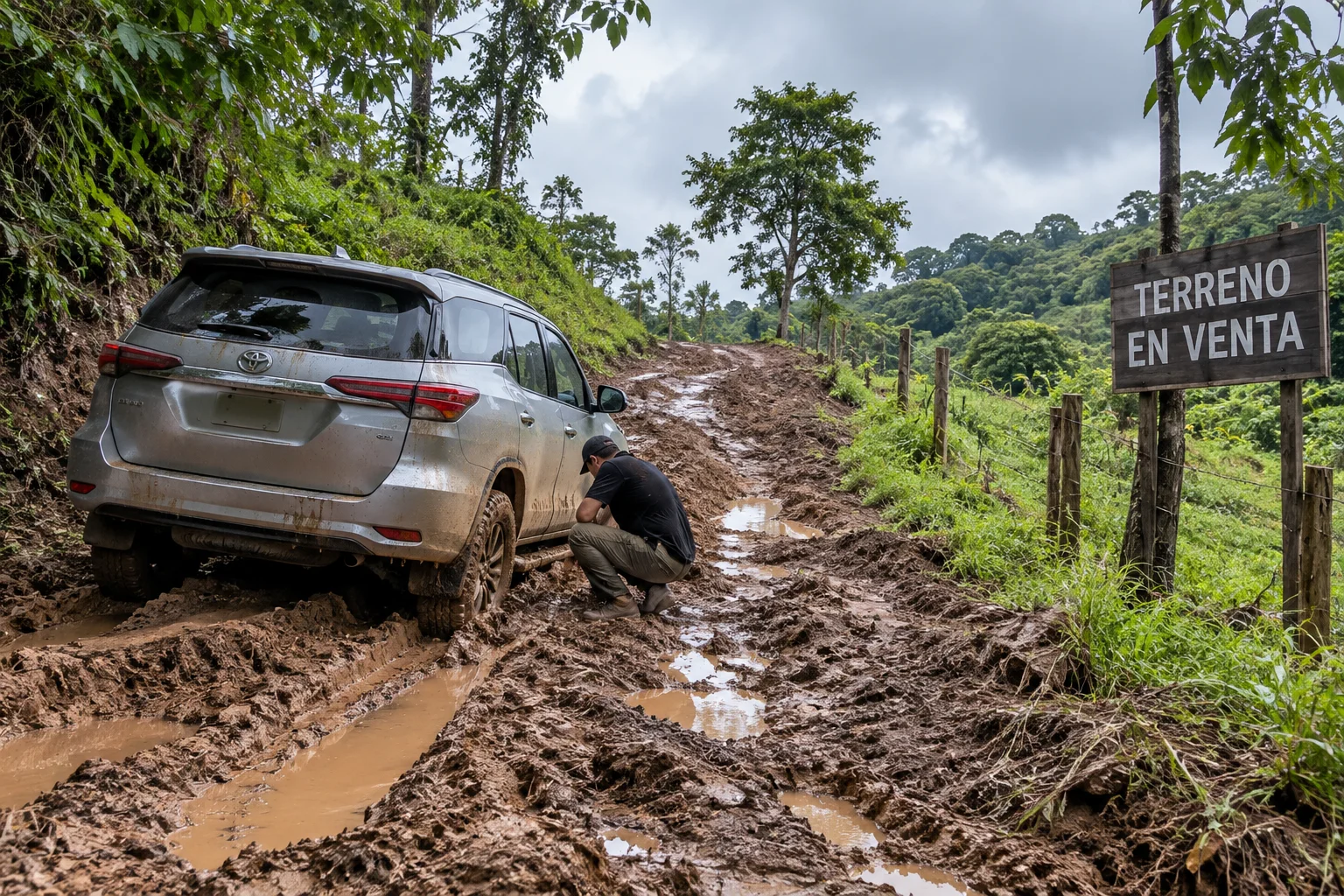 Rural land access road in Panama — verifying access before buying, Biotopos architect