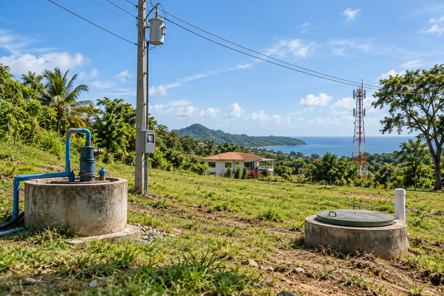 Basic infrastructure on land in Panama — electricity, water, sewage and internet, Biotopos architect