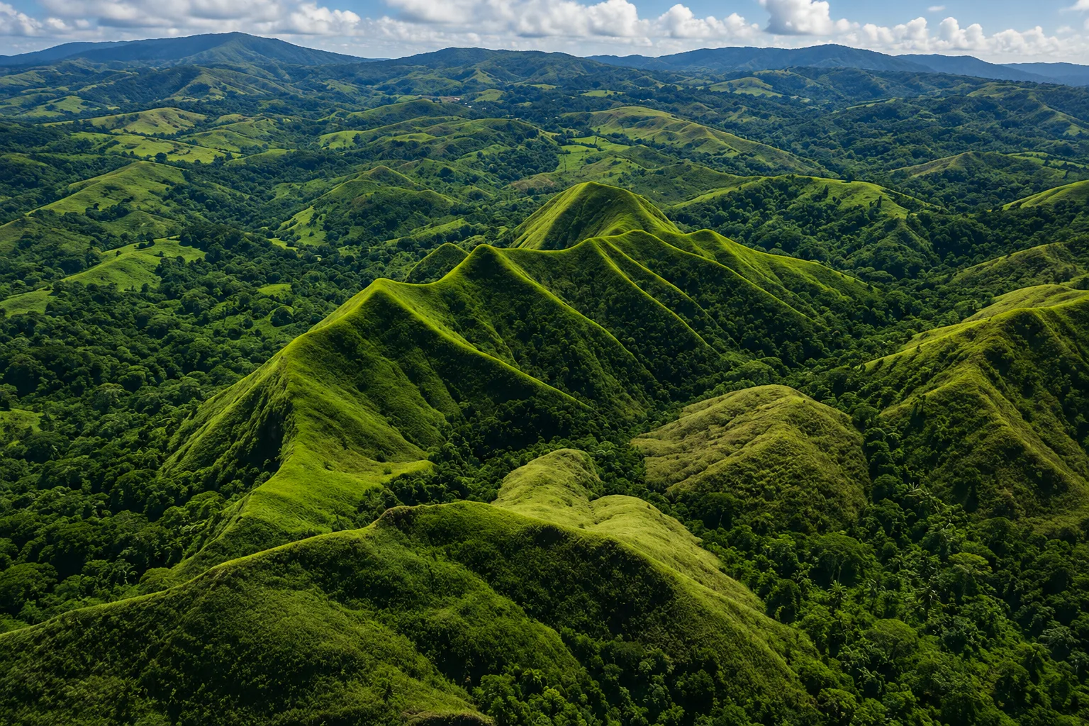 Vista aérea de los cerros del Parque Nacional Sierra Llorona, bosque primario en la provincia de Colón, Panamá — Biotopos Arquitectura