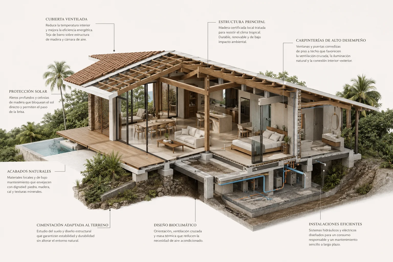 Architect reviewing budget and architectural project for sustainable house construction in Panama, Biotopos Arquitectura