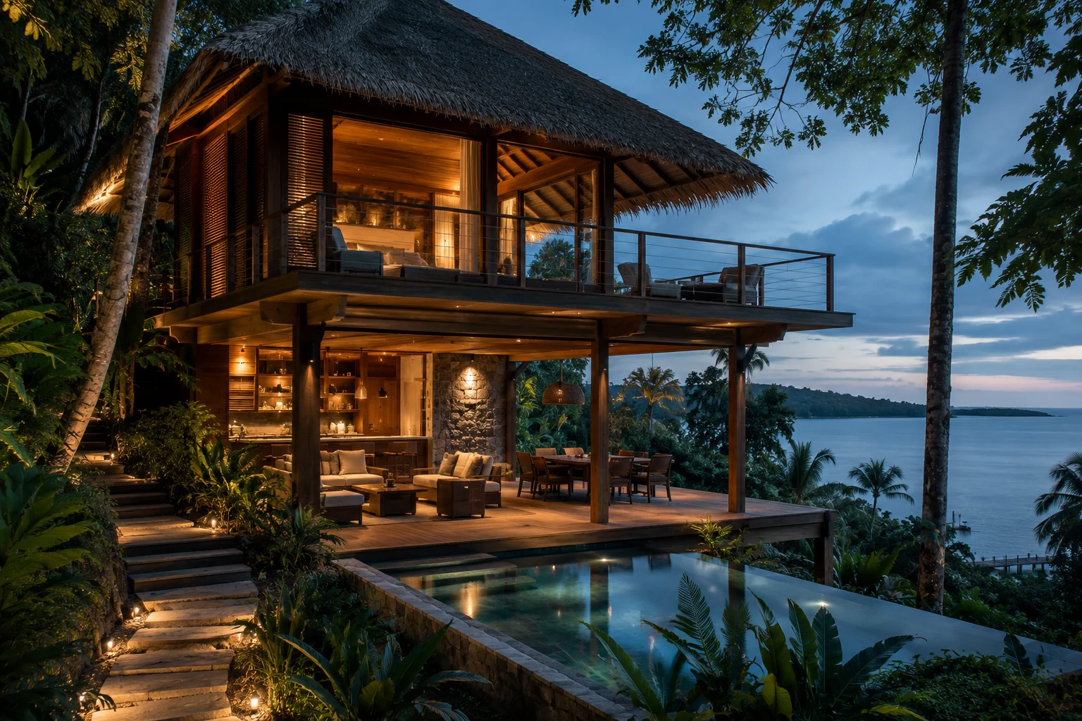 Bioclimatic house with infinity pool and ocean view in Bocas del Toro, Panama — Biotopos Architecture