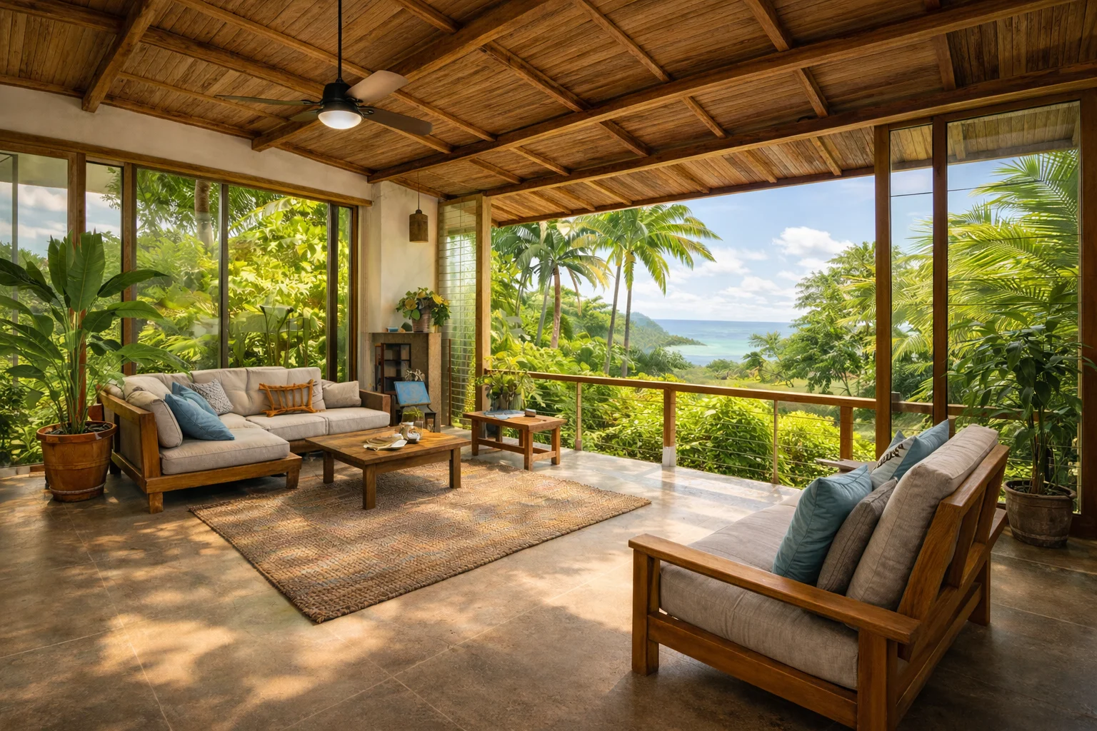 Interior of bioclimatic home in Costa Arriba de Colón, Panama — sustainable design Biotopos